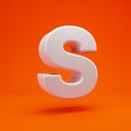 Whithe glossy 3d letter S uppercase on hot orange background