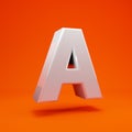 Whithe glossy 3d letter A uppercase on hot orange background