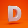 Whithe glossy 3d letter D uppercase on hot orange background