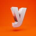 Whithe glossy 3d letter Y lowercase on hot orange background