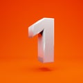 Whithe glossy 3d number 1 on hot orange background