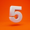 Whithe glossy 3d number 5 on hot orange background