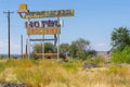 Whiting Bros, Motel and groceries sign, in uncared for state on Historic Route 66, San Fidel, New Mexico, USA.dng