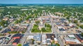 Whitley County Courthouse aerial view downtown Columbia City with houses and neighborhoods