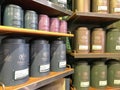 Kinds of Whittard of Chelsea tea on shelves in store
