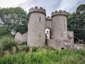 Whittington Castle gatehouse with bunting, Shropshire