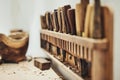 Whittling awayWoodwork is the best work. the inside of a craftsmans workshop. Royalty Free Stock Photo