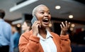 Who could forget the moment they made their first million. a young businesswoman using a smartphone and looking shocked