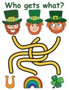 Who gets what? - children maze game for Patrick day vector illustration