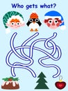 Who gets what? - Christmas maze game stock vector illustration