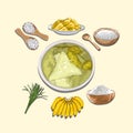 Kuah Tuhe Khas Aceh And Ingredients, Sketch And Vector Style, Traditional Food From Aceh, Good to use for restaurant menu Royalty Free Stock Photo