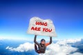 Who are you. Flag in skydiving. People in free fall.Teampleat skydiver. Extreme sport. Royalty Free Stock Photo