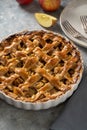 Whole apple pie, homemade fresh fruit pie with red apples, top view Royalty Free Stock Photo