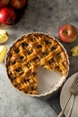 Whole apple pie, homemade fresh fruit pie with red apples. Top view Royalty Free Stock Photo