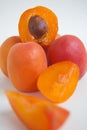 Five ripe apricots orange and red color