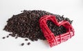 Whole bean coffee. The love of coffee. Heart