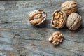 Whole big peeled walnut kernel with thin shell on wooden background Royalty Free Stock Photo