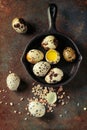 Whole and broken quail eggs Royalty Free Stock Photo
