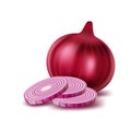 Whole bulb of red onion and rings, fresh vegetables