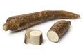 Whole Cassava root and a peeled piece