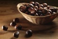 Whole chestnuts in basket Royalty Free Stock Photo