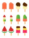 whole and chewed off ice cream popsicle , vector ilustration collection