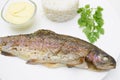 Whole cooked trout and rice