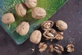 Whole and cracked walnuts Royalty Free Stock Photo