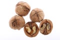 Whole and cracked walnuts isolated on white background Royalty Free Stock Photo