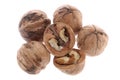 Whole and cracked walnuts isolated on white background Royalty Free Stock Photo