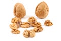 Whole and cracked walnuts Royalty Free Stock Photo