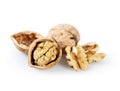 Whole and cracked walnuts on a white background Royalty Free Stock Photo