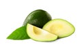 Whole and cut avocados isolated Royalty Free Stock Photo