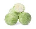 Whole and cut fresh ripe cabbages on white background Royalty Free Stock Photo