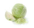 Whole and cut fresh ripe cabbages on white background Royalty Free Stock Photo