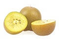 Whole and cut golden kiwifruit isolated on white background. Yellow kiwi fruit Royalty Free Stock Photo