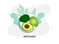 Whole and cut in half avocado with pit. Vector illustration. Royalty Free Stock Photo