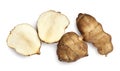 Whole and cut Jerusalem artichokes isolated on white, top view Royalty Free Stock Photo