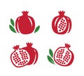 Whole and cut pomegranate icon set. Fruit vector illustration