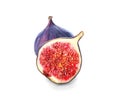 Whole and cut purple figs on white background Royalty Free Stock Photo