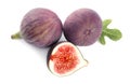 Whole and cut purple figs on white background Royalty Free Stock Photo