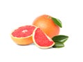 Whole and cut ripe grapefruits isolated Royalty Free Stock Photo
