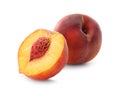 Whole and cut ripe peaches isolated Royalty Free Stock Photo