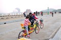 The whole family to ride a bicycle Royalty Free Stock Photo