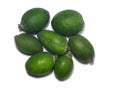 Whole feijoa fruit on a white background. Object shooting. Vegan food. Juice ingredient. Fruit with skin