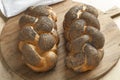 Whole fresh Challah bread with poppy seeds