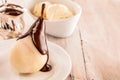 Whole fresh pears called Birne Helene with chocolate and ice-cream Royalty Free Stock Photo