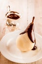 Whole fresh pears called Birne Helene with chocolate and ice-cream Royalty Free Stock Photo