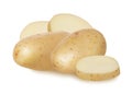 Whole fresh raw potato in peel and cut potatoes round slice isolated on white background with shadow Royalty Free Stock Photo