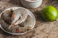 Whole fresh raw shrimps seafood in bowl Royalty Free Stock Photo